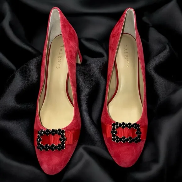 TALBOTS ISADORA JEWEL BOW SUEDE PUMPS Women's 10 M Red P214041160