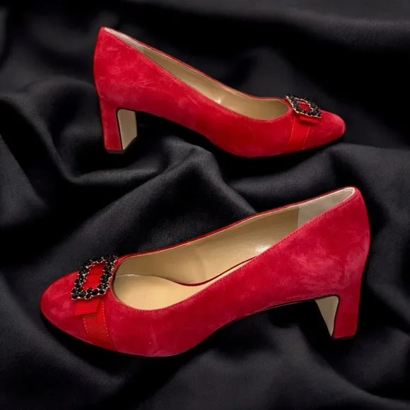 TALBOTS ISADORA JEWEL BOW SUEDE PUMPS Women's 10 M Red P214041160