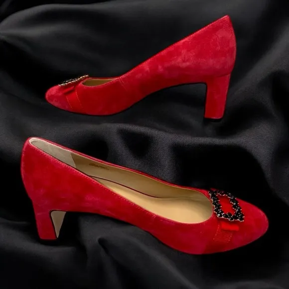 TALBOTS ISADORA JEWEL BOW SUEDE PUMPS Women's 10 M Red P214041160