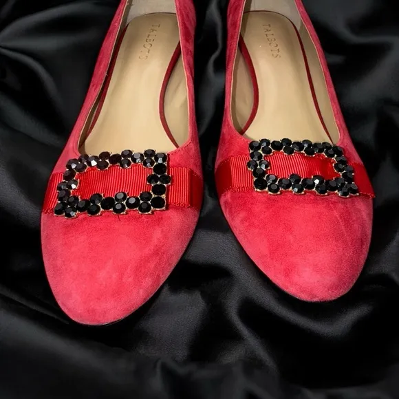 TALBOTS ISADORA JEWEL BOW SUEDE PUMPS Women's 10 M Red P214041160