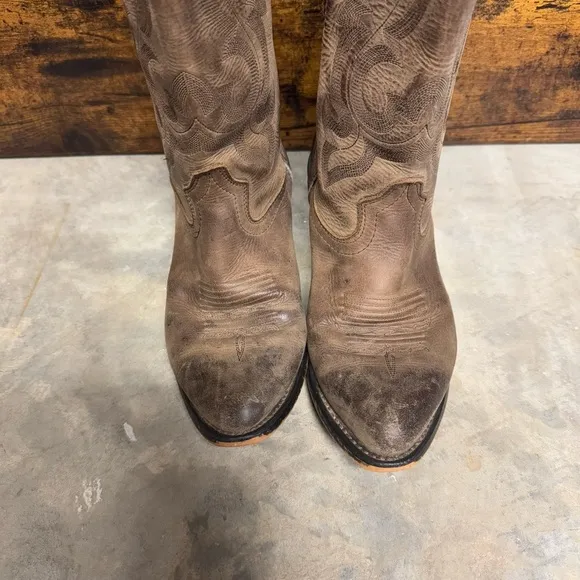 Tan brown leather cowboy boots mens 7 womens 9 western classic work casual