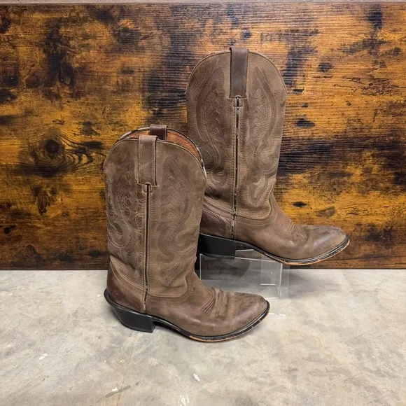 Tan brown leather cowboy boots mens 7 womens 9 western classic work casual