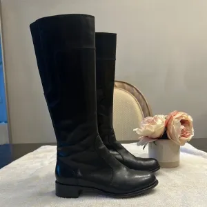 Taryn Rose Black leather luxury riding calf heel boots women size 6.5