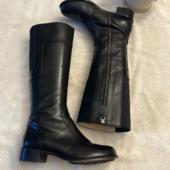 Taryn Rose Black leather luxury riding calf heel boots women size 6.5