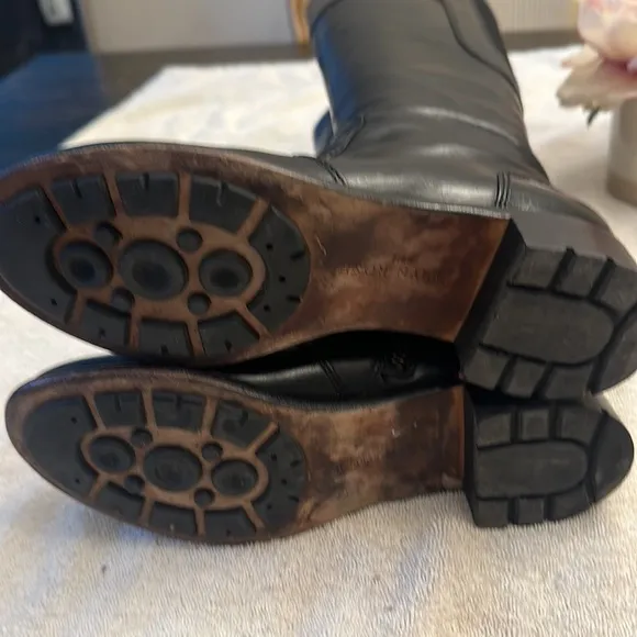 Taryn Rose Black leather luxury riding calf heel boots women size 6.5