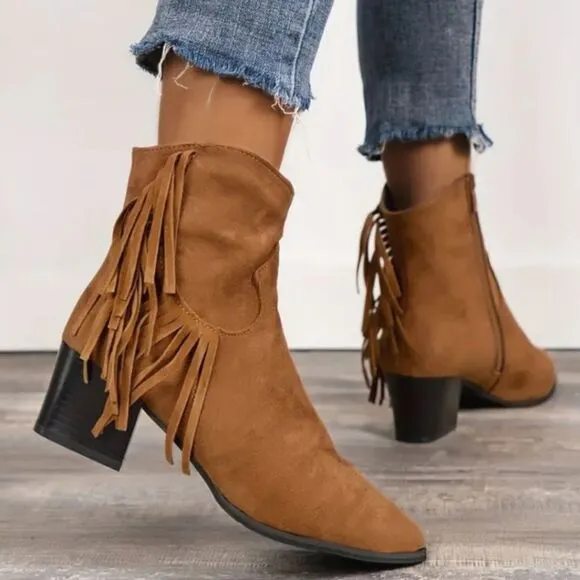 Tassel western ankle boot sz 7