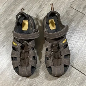 Teva “Forebay” Vegan Leather Brown &amp; Gold Hiking Sandals size 11