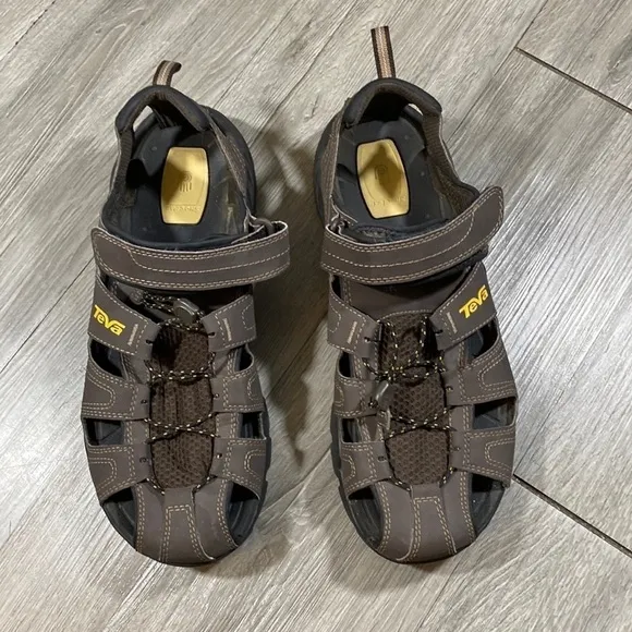 Teva “Forebay” Vegan Leather Brown &amp; Gold Hiking Sandals size 11