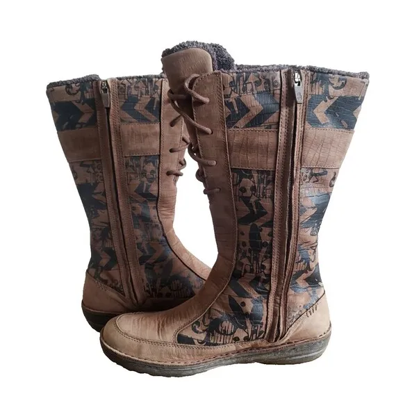 TEVA Kiru Brown Nubuck Leather Aztec Fleece Lined Mid Calf Boots Women's Size 9