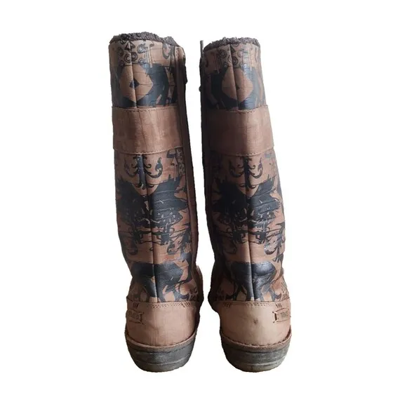 TEVA Kiru Brown Nubuck Leather Aztec Fleece Lined Mid Calf Boots Women's Size 9