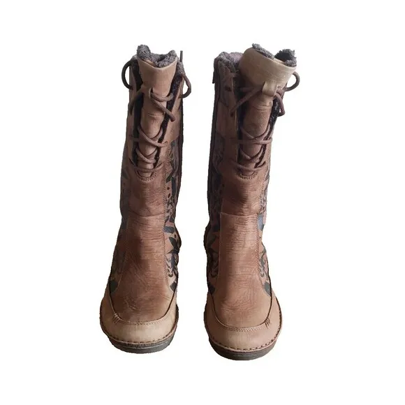 TEVA Kiru Brown Nubuck Leather Aztec Fleece Lined Mid Calf Boots Women's Size 9