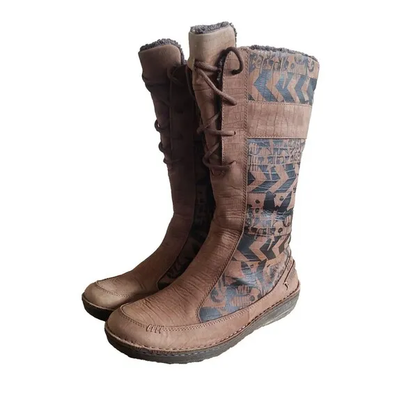 TEVA Kiru Brown Nubuck Leather Aztec Fleece Lined Mid Calf Boots Women's Size 9