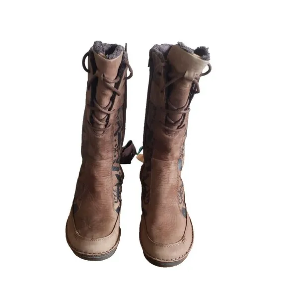 TEVA Kiru Brown Nubuck Leather Aztec Fleece Lined Mid Calf Boots Women's Size 9