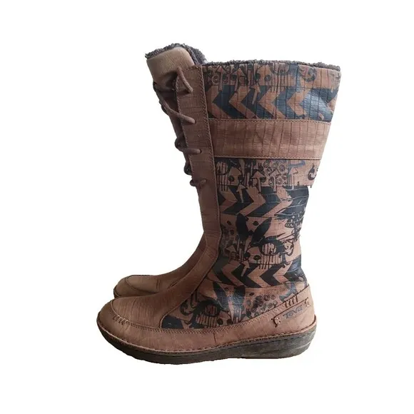 TEVA Kiru Brown Nubuck Leather Aztec Fleece Lined Mid Calf Boots Women's Size 9