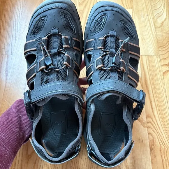 TEVA OMNIUM 2 SANDALS BLACK BROWN SPORT WATER SHOES buckle MEN US 12 EUR 45.5