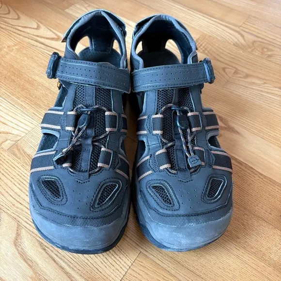 TEVA OMNIUM 2 SANDALS BLACK BROWN SPORT WATER SHOES buckle MEN US 12 EUR 45.5