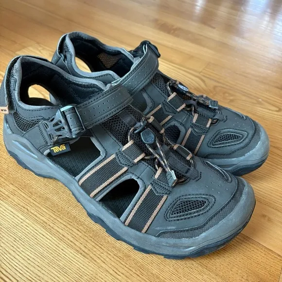 TEVA OMNIUM 2 SANDALS BLACK BROWN SPORT WATER SHOES buckle MEN US 12 EUR 45.5