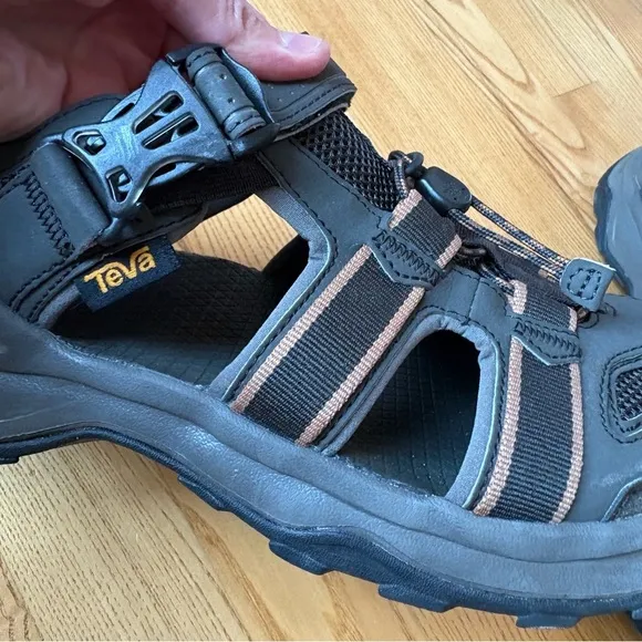 TEVA OMNIUM 2 SANDALS BLACK BROWN SPORT WATER SHOES buckle MEN US 12 EUR 45.5