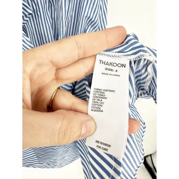 Thakoon Striped Button Front Tie Waist Shirt Dress Blue White - Size 4