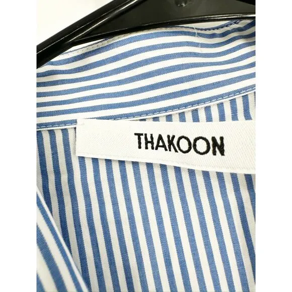 Thakoon Striped Button Front Tie Waist Shirt Dress Blue White - Size 4