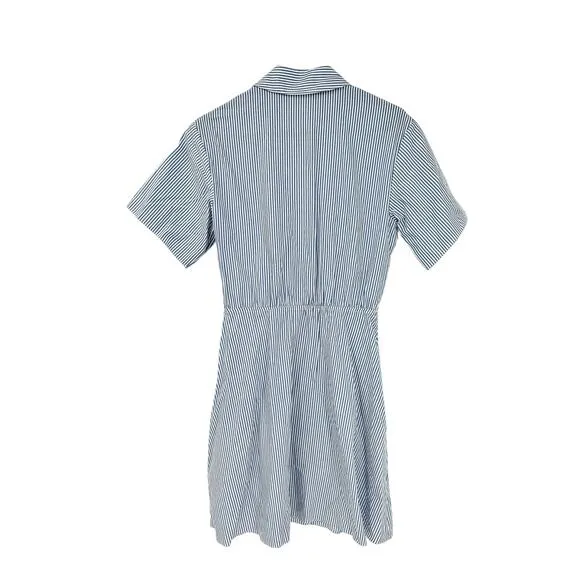 Thakoon Striped Button Front Tie Waist Shirt Dress Blue White - Size 4