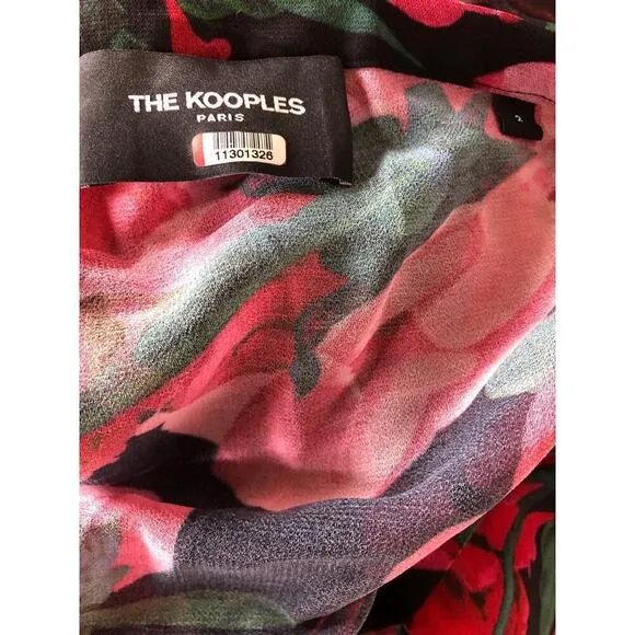 The Kooples Dolce Vita Dress Floral Print Pleated Sleeveless Midi Black Pink 2