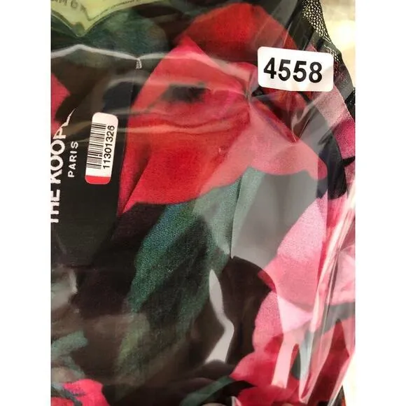 The Kooples Dolce Vita Dress Floral Print Pleated Sleeveless Midi Black Pink 2