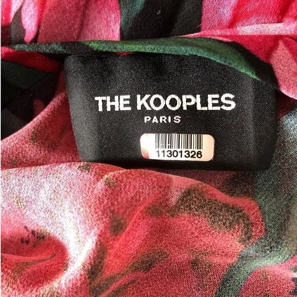 The Kooples Dolce Vita Dress Floral Print Pleated Sleeveless Midi Black Pink 2