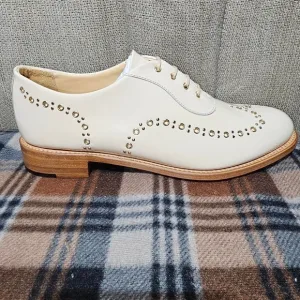 The Office of Angela Scott Wingtip LaceUp Oxford Beige Patent Leather Women Shoe