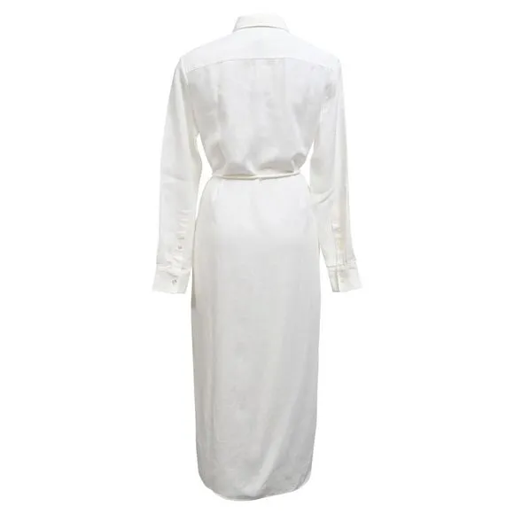Theory Belted Maxi Shirt Dress in White Linen