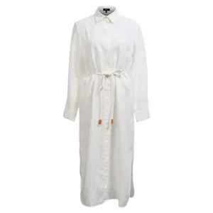 Theory Belted Maxi Shirt Dress in White Linen