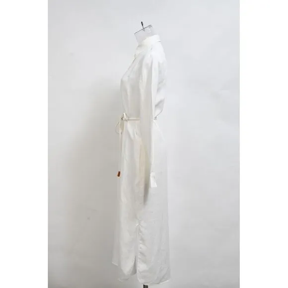 Theory Belted Maxi Shirt Dress in White Linen