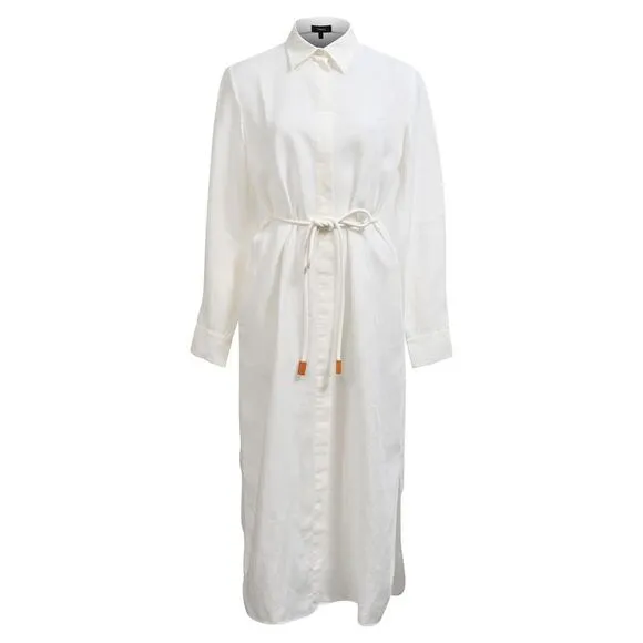 Theory Belted Maxi Shirt Dress in White Linen