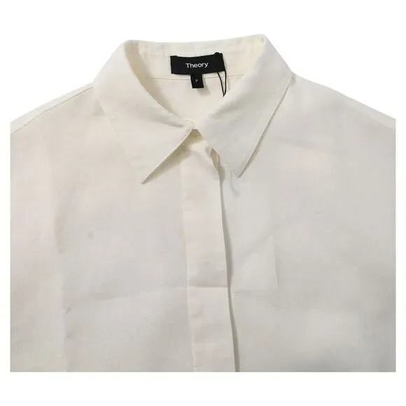 Theory Belted Maxi Shirt Dress in White Linen