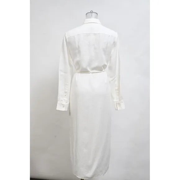 Theory Belted Maxi Shirt Dress in White Linen