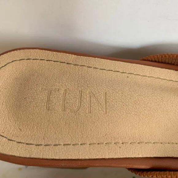 Tijn Helka Brown Orange Ribbed Pointed Toe Block Heel Mules - Size 10 Knit Poly