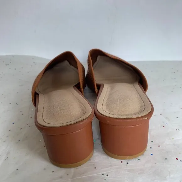 Tijn Helka Brown Orange Ribbed Pointed Toe Block Heel Mules - Size 10 Knit Poly
