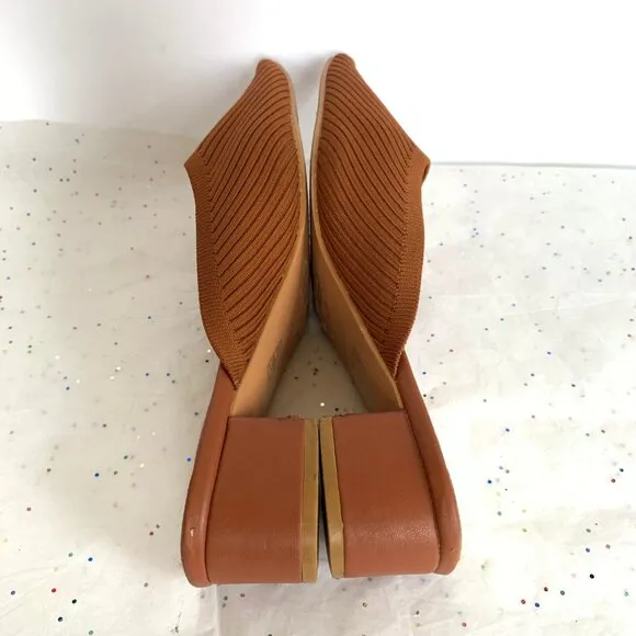 Tijn Helka Brown Orange Ribbed Pointed Toe Block Heel Mules - Size 10 Knit Poly