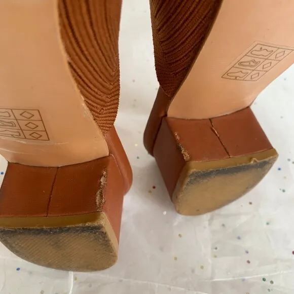 Tijn Helka Brown Orange Ribbed Pointed Toe Block Heel Mules - Size 10 Knit Poly