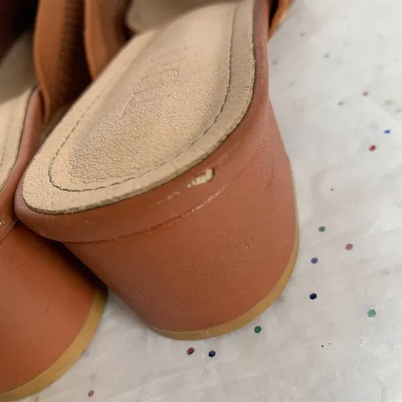 Tijn Helka Brown Orange Ribbed Pointed Toe Block Heel Mules - Size 10 Knit Poly