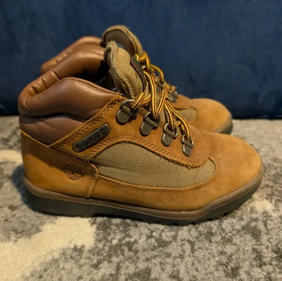 Timberland Boy 1 Leather Boots Tan Brown Lace Up Cushion Ankle Gently Used