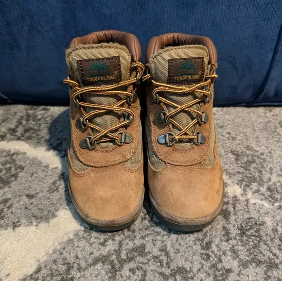 Timberland Boy 1 Leather Boots Tan Brown Lace Up Cushion Ankle Gently Used