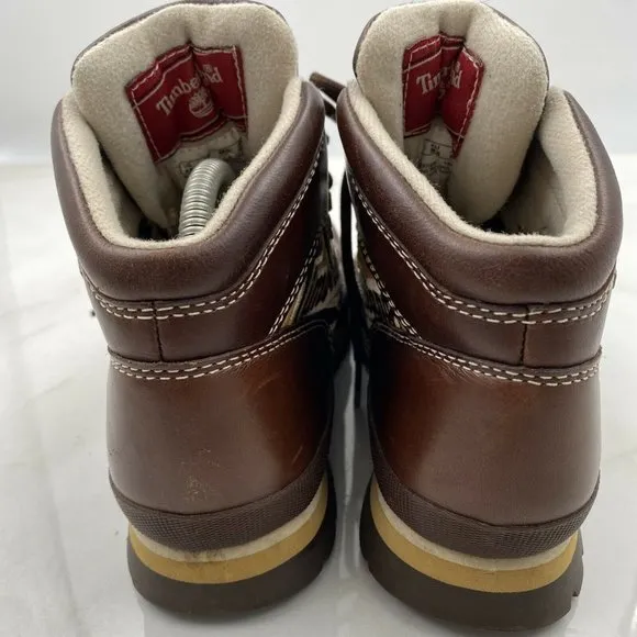 Timberland Euro Hiker Brown Retro Leather Boots Spellout Women’s Sz 5.5 Yth 4.5