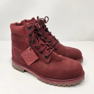 Timberland Junior 6 Inch Waterproof Boots Size 6 Burgundy Nubuck Leather Lace Up