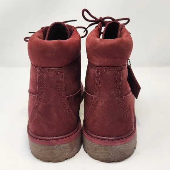 Timberland Junior 6 Inch Waterproof Boots Size 6 Burgundy Nubuck Leather Lace Up