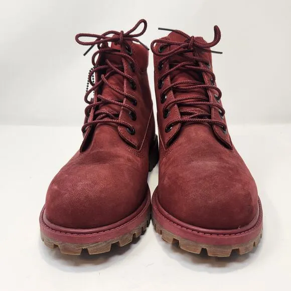 Timberland Junior 6 Inch Waterproof Boots Size 6 Burgundy Nubuck Leather Lace Up