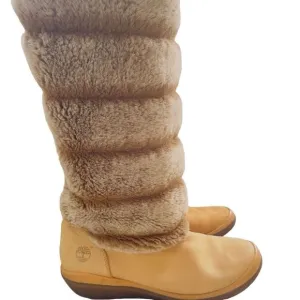 Timberland Kickadila‎ Wheat Nubuck Leather &amp; Faux Fur Tall Boots  — SZ 9 EUC