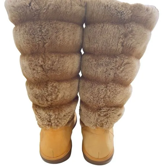 Timberland Kickadila‎ Wheat Nubuck Leather &amp; Faux Fur Tall Boots  — SZ 9 EUC