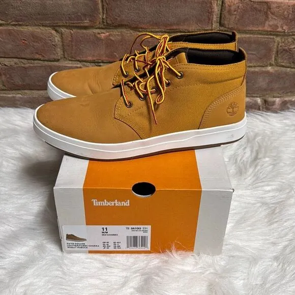 Timberland Men’s Tan Leather/Fabric Davis Square Chukka Sneaker Boots 11