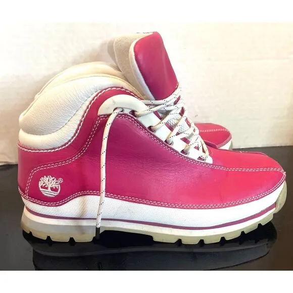 TIMBERLAND PINK &amp; WHITE 6” LEATHER BOOTS, SIZE 9.5 Medium Women’s